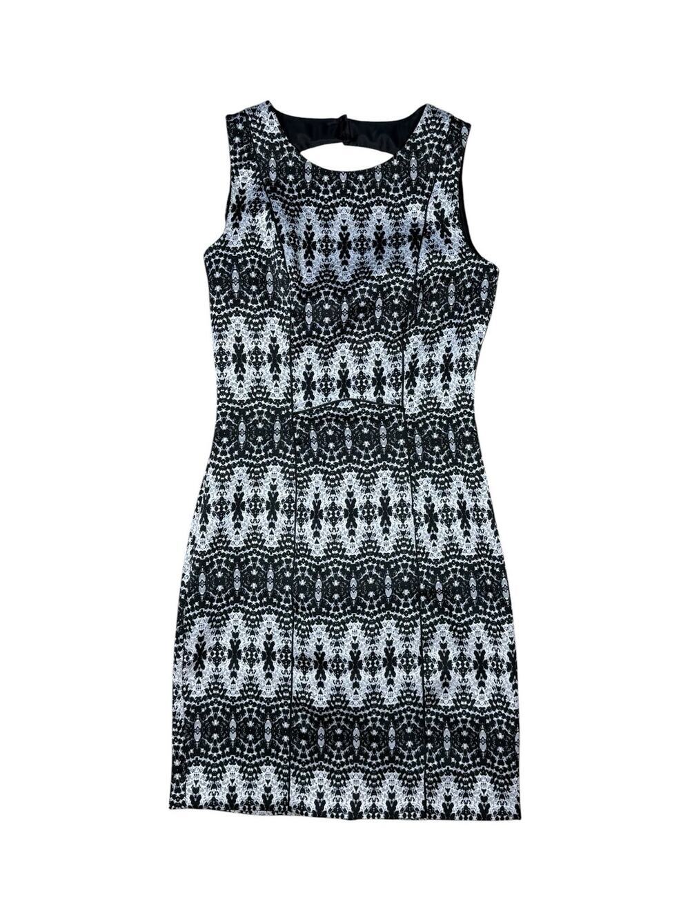 H&M Sleeveless Sheath Dress Black White Geometric Patterned Peek-a-Boo Back XS
